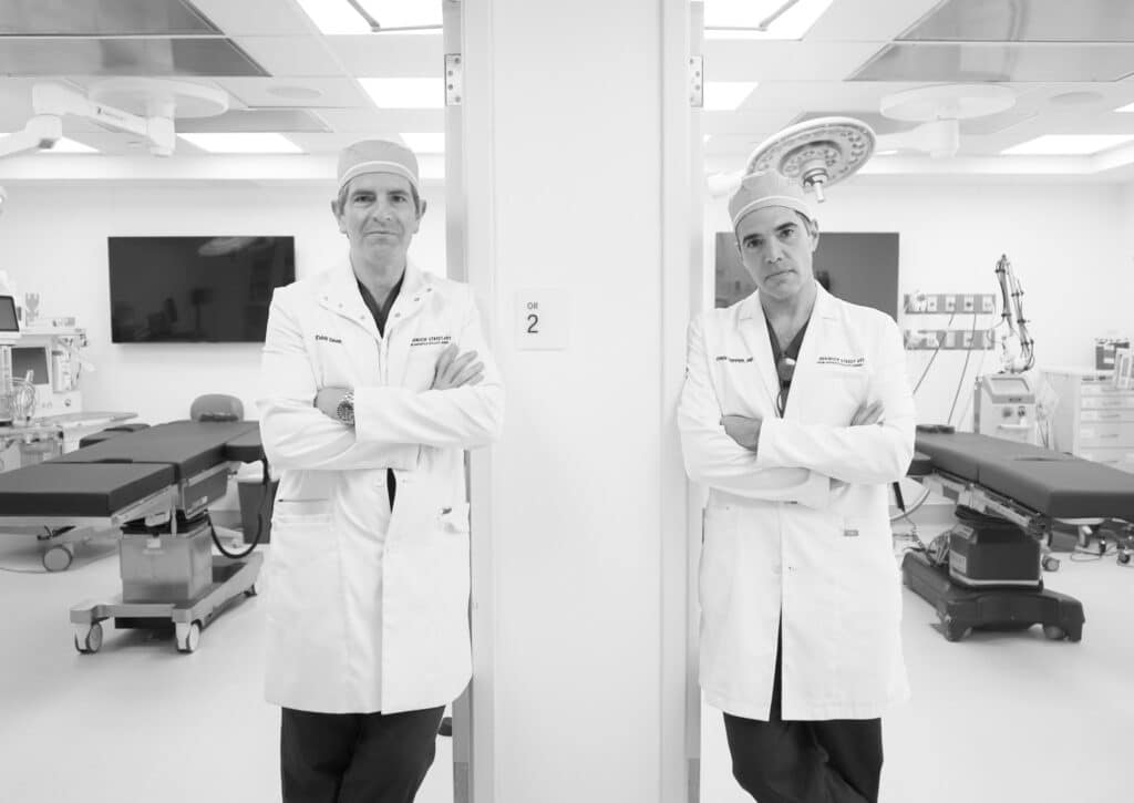 Dr. Evan Garfein (left) and Dr. Oren Tepper (right) in front of the operating rooms they built at Greenwich Street Surgical.